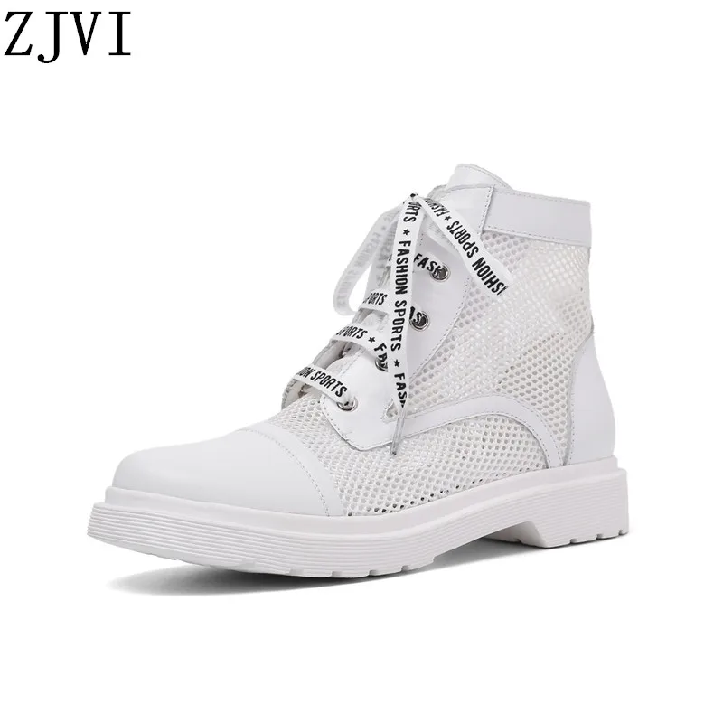

ZJVI Women Genuine Leather Ankle Boots Women Summer Sexy Mesh Square Heels Sandals Woman Ladies Shoes Sandalias Mujer 2022 Femme