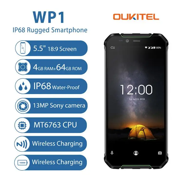 Oukitel WP1 IP68 Водонепроницаемый tri доказательство Мобильный телефон 5 дюйма HD MT6763 Octa