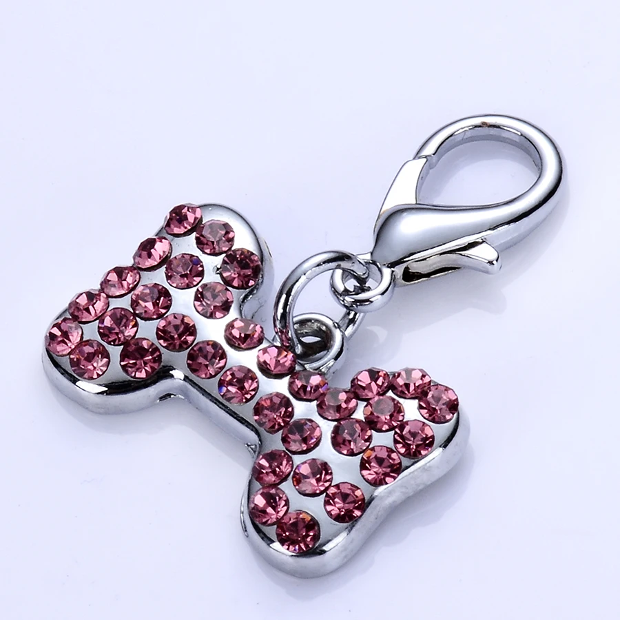 Fashion Stainless Steel Dog Tag Pink White Blue Rhinestones Pet Collar Charms Crystal Pendants Accessories Supplies | Дом и сад
