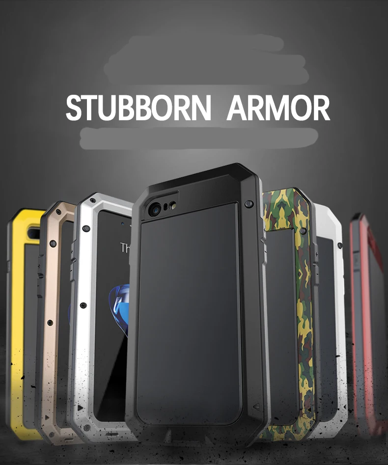 Роскошный чехол Doom armor Dirt Shock, водонепроницаемый металлический алюминиевый чехол для телефона iphone 7 5S X 8 XS 5C 6 6S Plus+ закаленное стекло