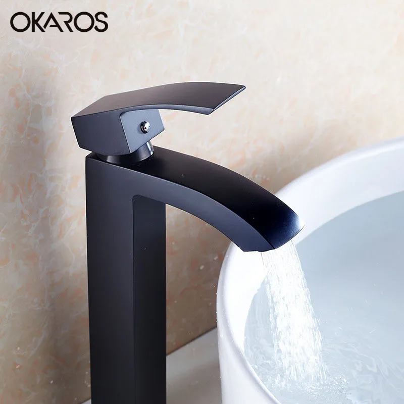 Смеситель для раковины OKAROS из твердой латуни хромированный черный с одной ручкой