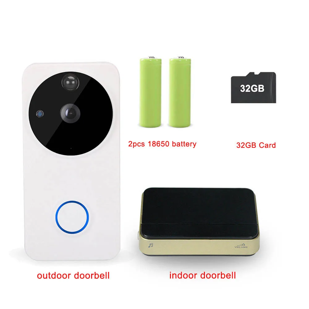 White Color Set 32GB CDYCAM Водонепроницаемый IP видеосвязь телефон двери беспроводная камера Wi-Fi для дверного звонка PIR сигнализация инфракрасный 720 P безопасности IP Камера с 2 шт. Батарея - Цвет: White Color Set 32GB