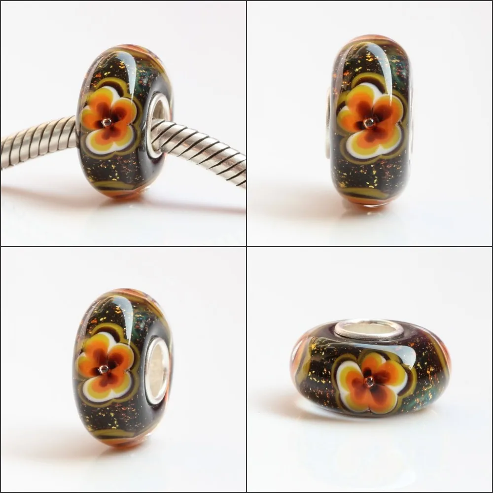 Бусины из серебра 925 пробы с большим отверстием разноцветные 3D цветы Шарм