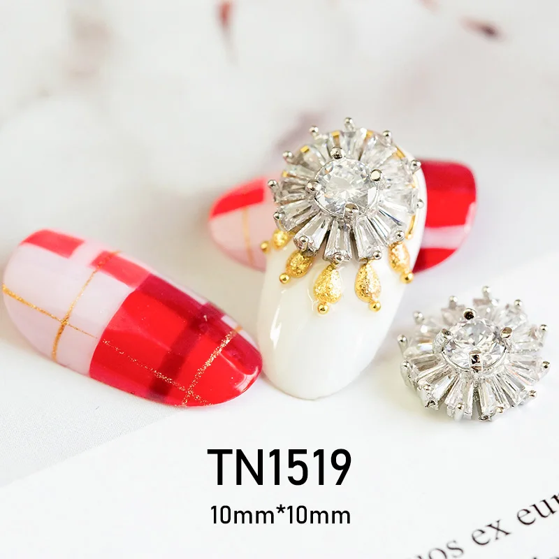 TN1519 5 шт. 3D Золото Серебро Металл циркон украшения для ногтей роскошный Циркон Кристалл серии аксессуары для ногтей большой верхний уровень Маникюр шармы - Цвет: TN1519