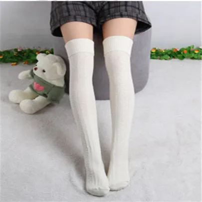 W041 Milk White Пикантные Модные женские чулки до бедра для девочек Гольфы 9 цветов, милые длинные хлопковые теплые Гольфы выше колена - Цвет: W041 Milk White