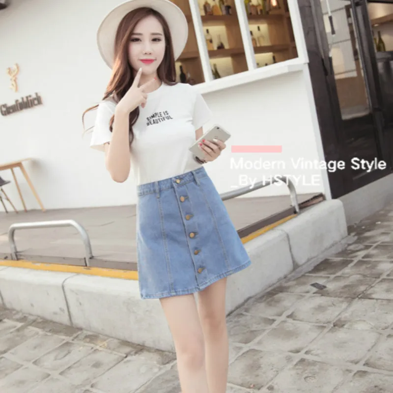 EXOTAO Single Breasted Mini Denim Skirts for Lady Solid Empire Harajuku Skirt Spring Saia 2018 Fashion Faldas Women A-Line Jupe | Женская