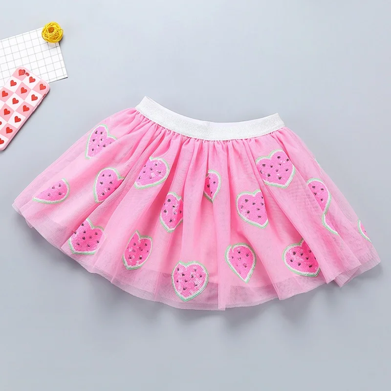 Watermelon Платье принцессы; летняя модная юбка; Новинка; милая детская одежда; Vestidos; Детский костюм; юбки; юбка-пачка с вышивкой и пайетками для девочек - Цвет: Watermelon