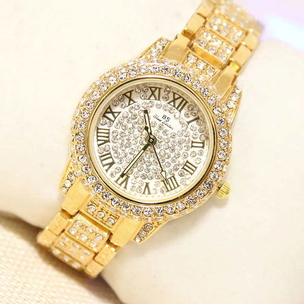 Round Dial Women's Watches With Rhinestones Alloy Band Ladies Female Quartz Movement Wristwatch | Наручные часы