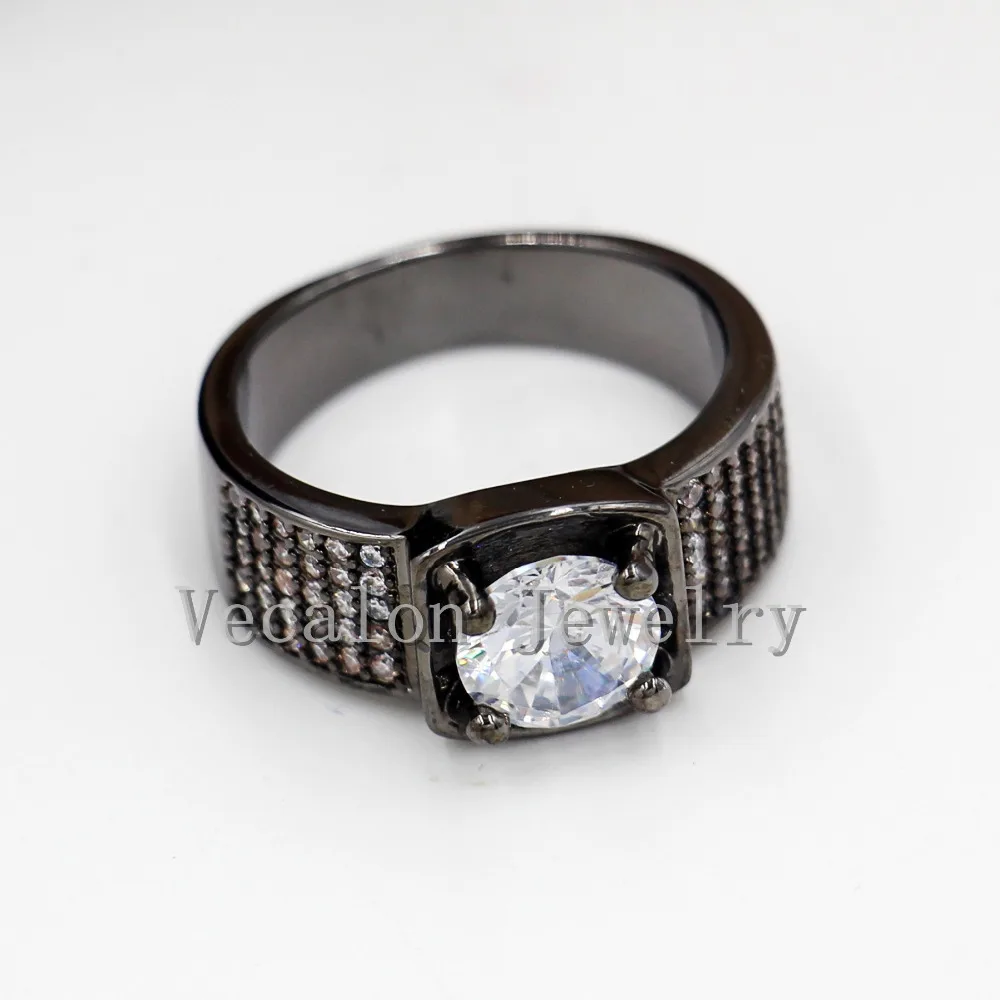 Vecalon Prong набор Пасьянс 3ct AAAAA Циркон Cz Обручальное кольцо для мужчин 10KT черное