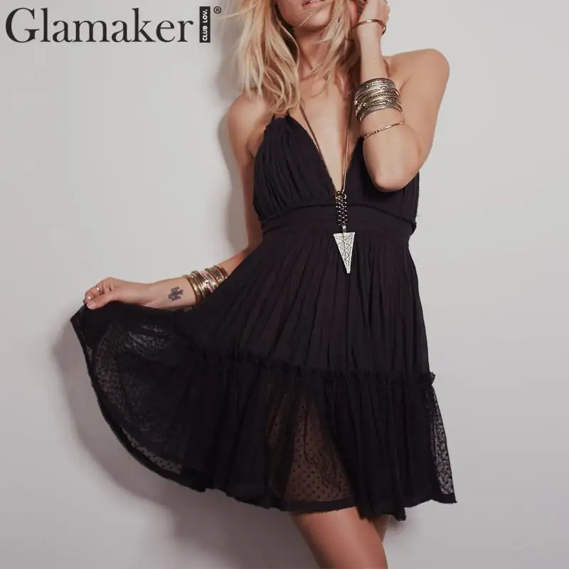 Glamaker с открытой спиной Холтер Плиссированное Короткое платье женское летнее
