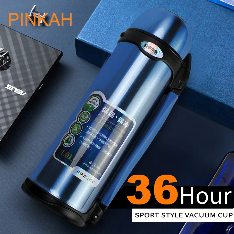 PINKAH 1000 ml термос вакуумный термос кружка из нержавеющей стали стаканы Чай большая сумка для путешествий изотермическая чашка