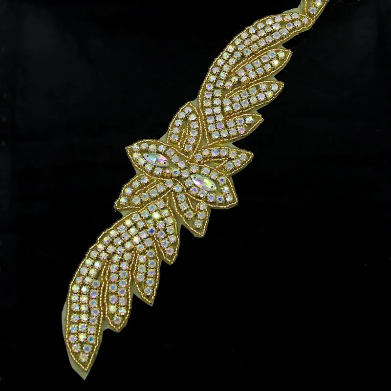 1 ярд серебро/золото AB ручной работы цветок шитье Rhinstone аппликация 4 шт Цветы цепи