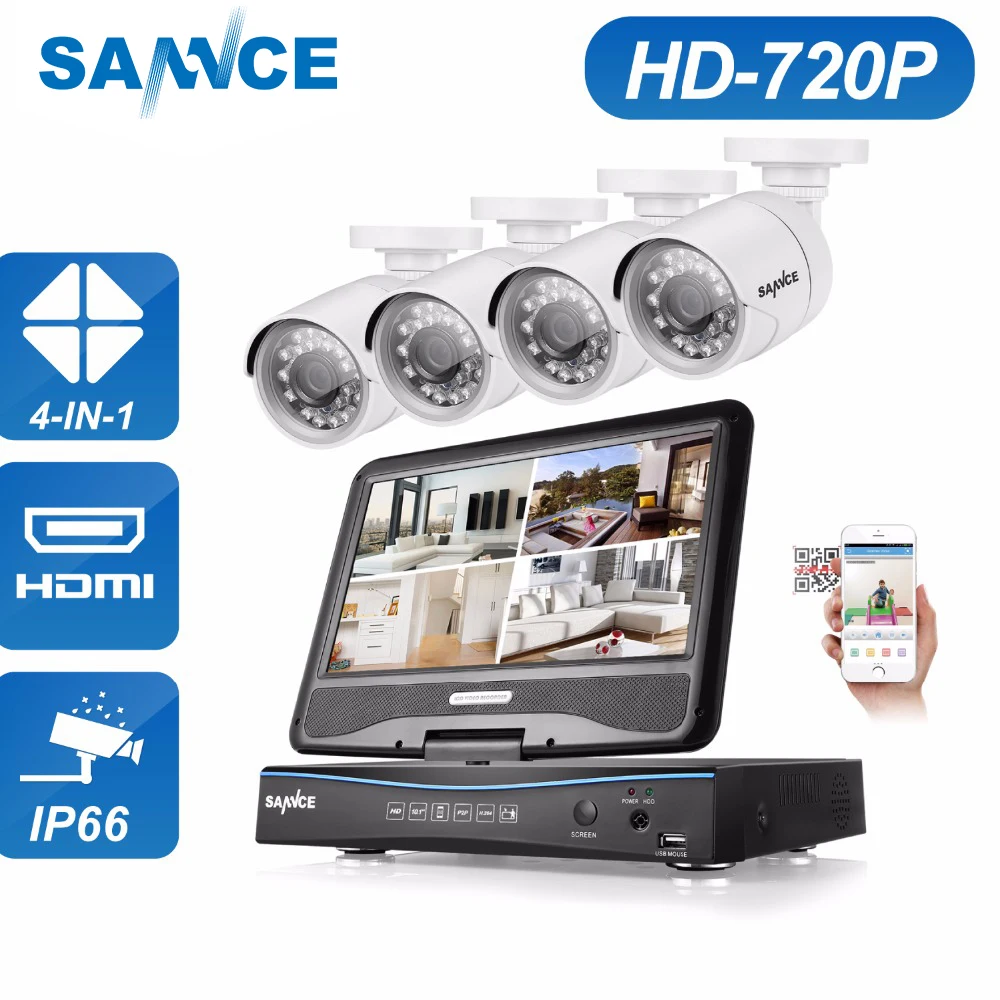 SANNCE 10 &quotЖК монитор DVR 4CH система видеонаблюдения 4 шт. 1.0мп 1200TVL уличная