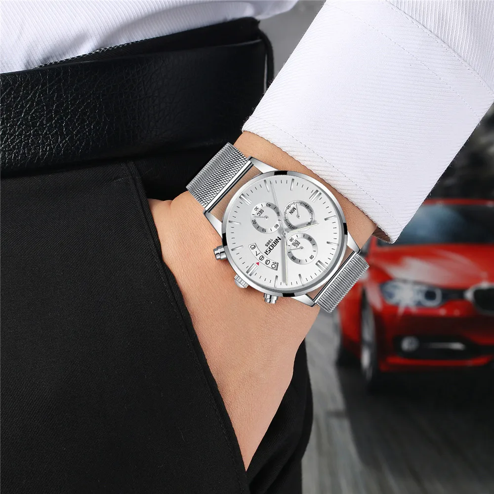 Часы наручные NIBOSI Мужские кварцевые в стиле милитари брендовые Роскошные Модные