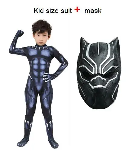 Kid size with mask Детские костюмы с черной пантерой T'Challa; карнавальный костюм; костюм черной Пантеры; костюм на Хэллоуин для взрослых; BP; костюм для детей и взрослых - Цвет: Kid size with mask