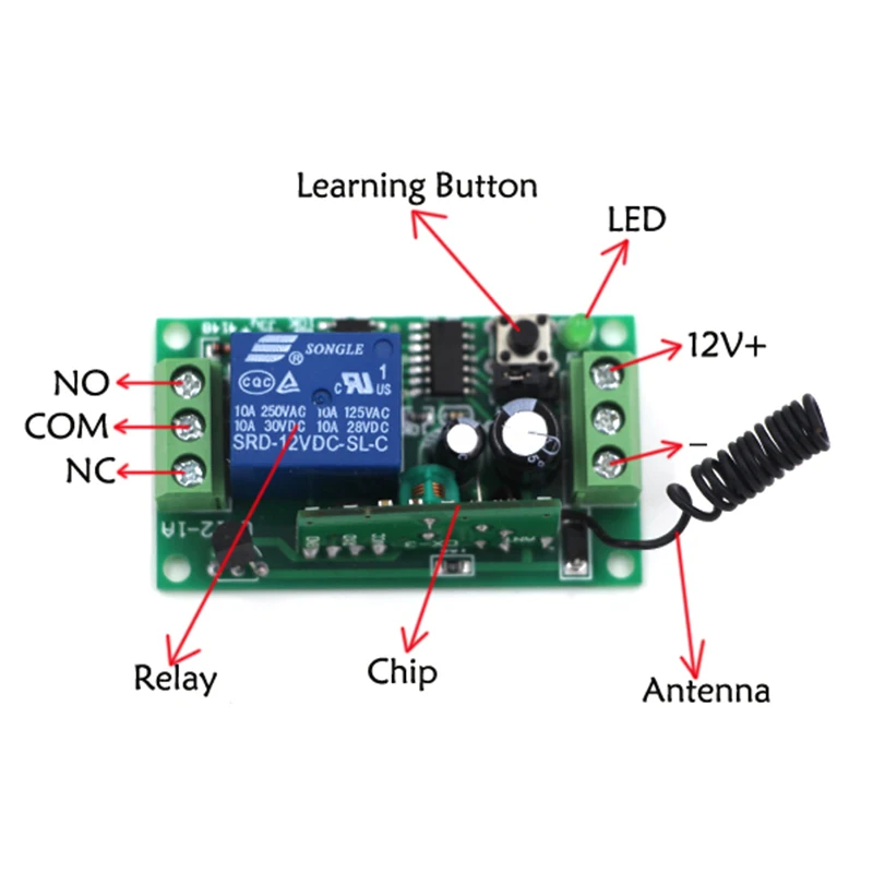 DC12V 1CH 10A беспроводной пульт дистанционного управления с белым радиочастотным