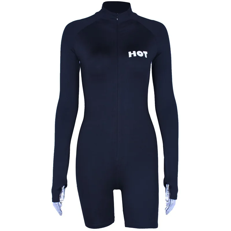 Wixra Women's Clothing New Hot Long Sleeve Turtleneck Playsuits Trendy Letter Sports Casual Bodysuits Shorts For Female