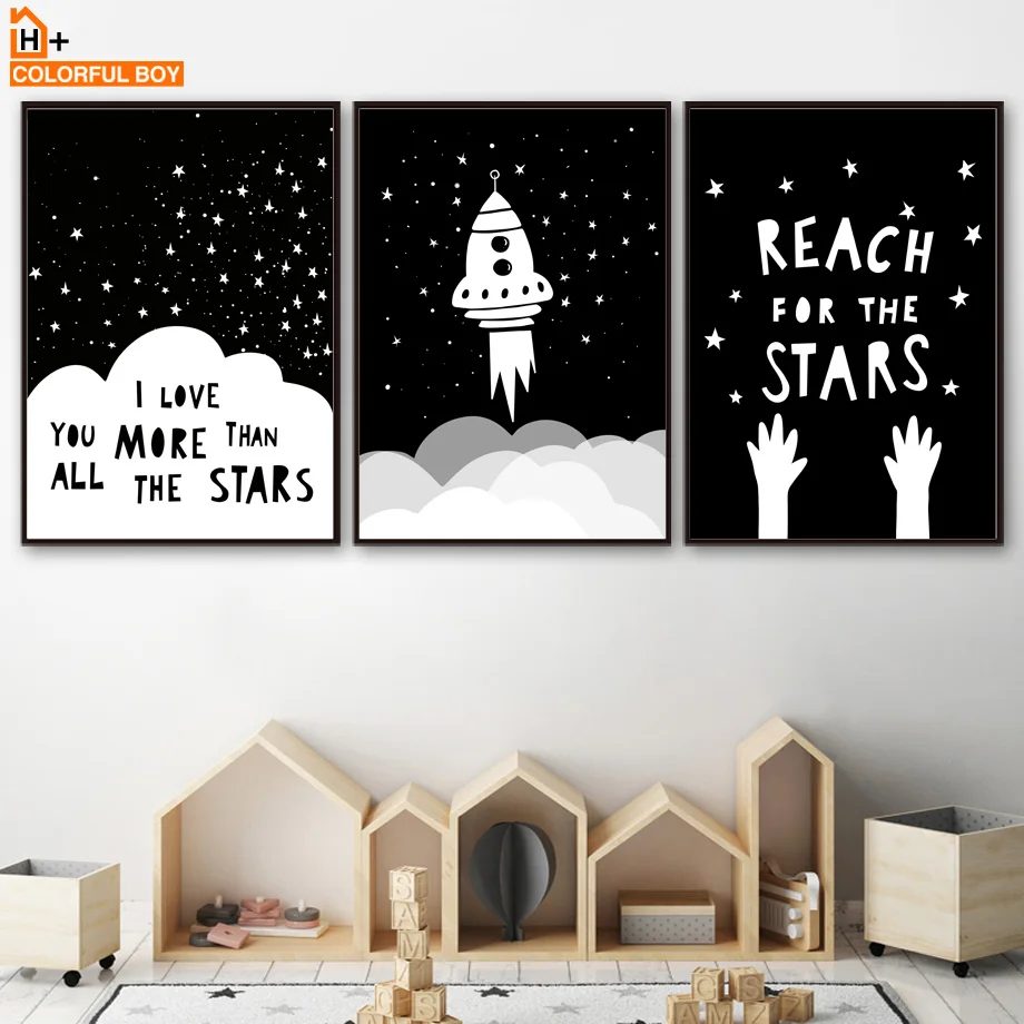COLORFULBOY Rocket Hands Wall Art печатает черно белые Мультяшные постеры холст картина