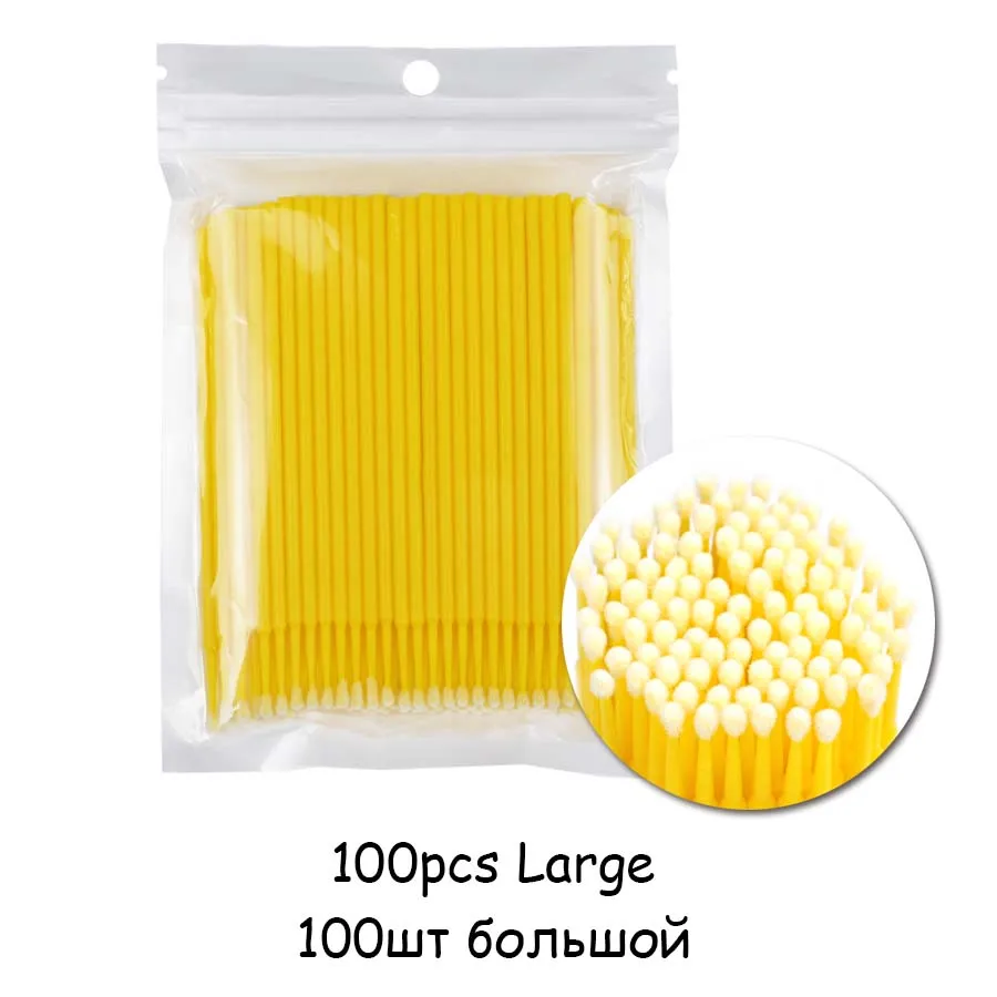 100pcs Yellow Одноразовая щетка для ресниц, микро щетки, 100 шт., инструменты для наращивания ресниц, индивидуальные Инструменты для удаления ресниц, аппликаторы, персональные - Цвет: 100pcs Yellow