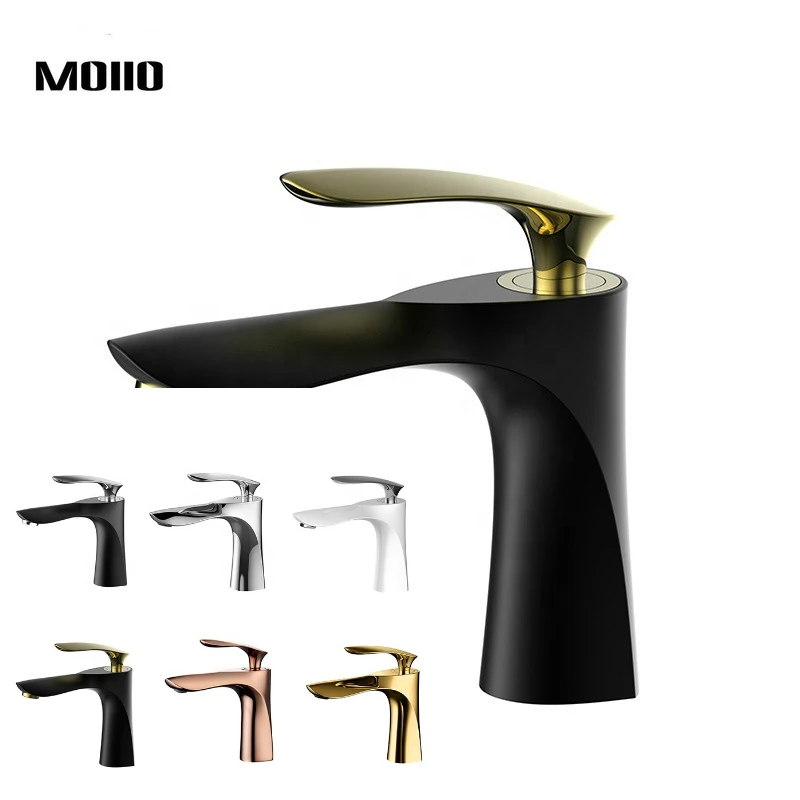 

MOIIO черно-золотой/хромированный смеситель для раковины Torneira в форме листа, смеситель для раковины для ванной комнаты, различные варианты цв...