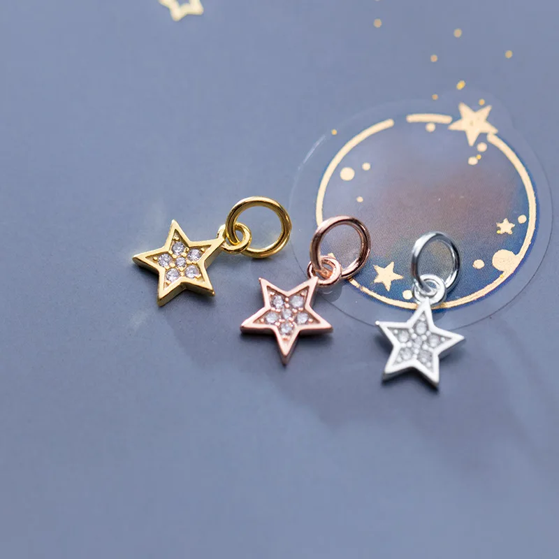 925 Sterling Silver AAA CZ Zircon Paved Decoration Star Charms Gold/Rose Gold S925 Silver Dangle Pendants DIY Jewelry Making