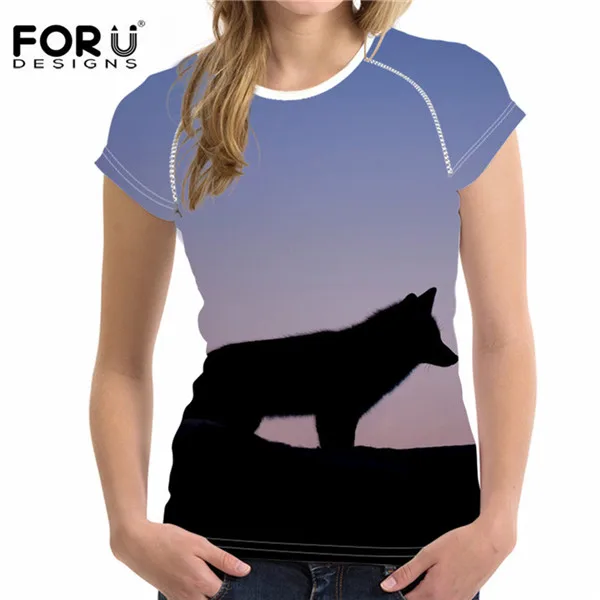 FORUDESIGNS/Модная женская футболка с принтом волка, короткий рукав, Летние удобные мягкие футболки для женщин, женская футболка, ropa mujer - Цвет: H22644BV