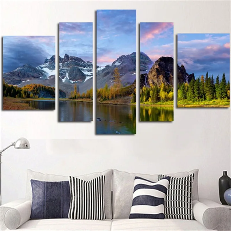 5 шт. тропический Wall Art холст картины маслом реки и горы пейзаж Модульная картина