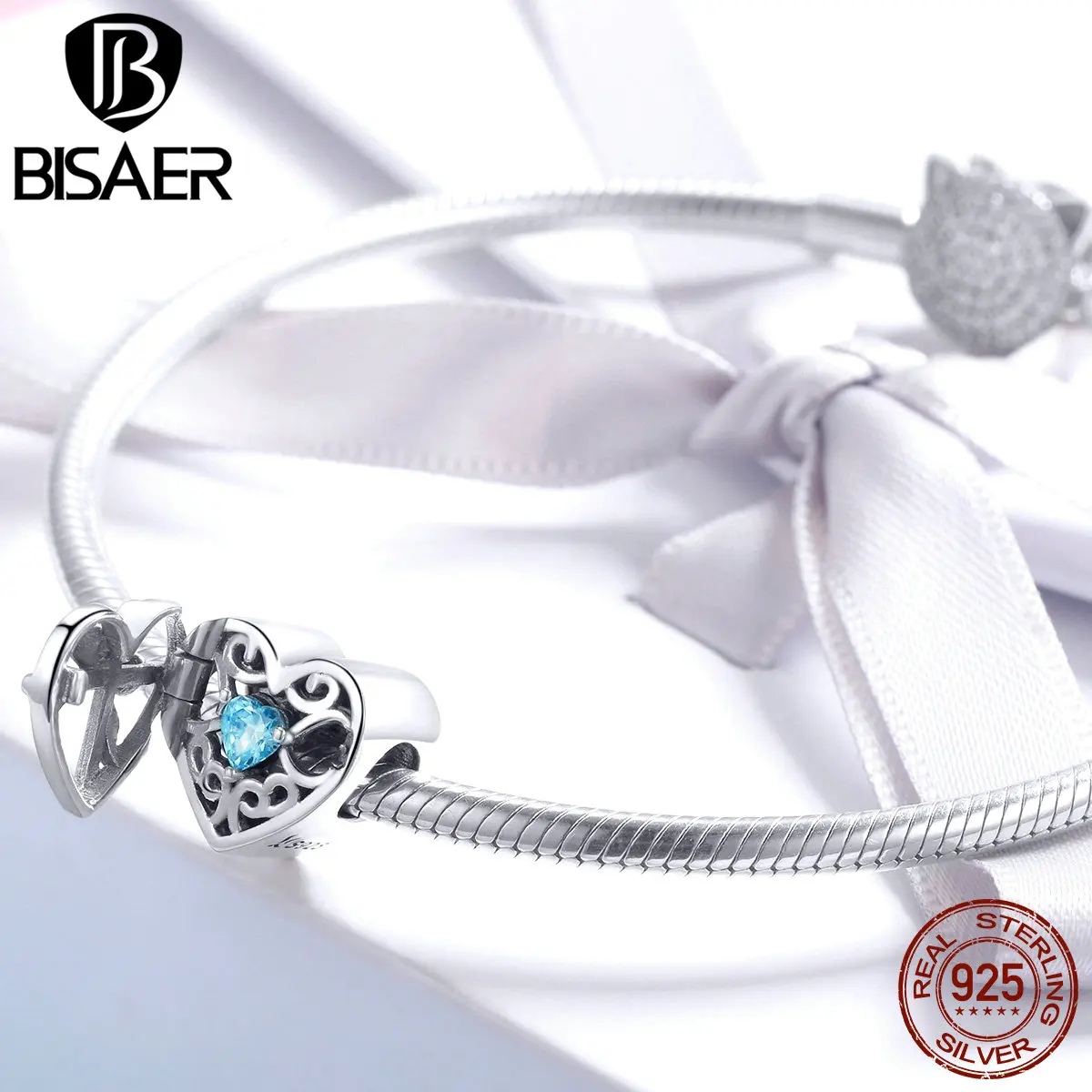 BISAER, 925 пробы, серебро, любовь, сердце, валентинки, подарок, сюрприз, коробка, подвески, бусины, подходят для браслетов, серебро 925, ювелирные изделия ECC1053