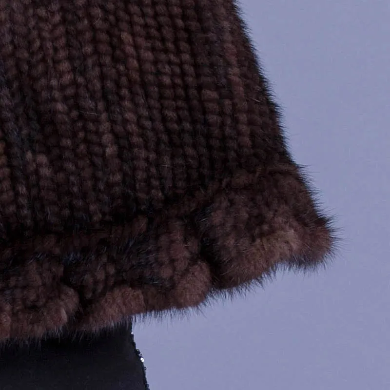 Шуба из натуральной норки женская Норковая плетеная накидка меховая шаль