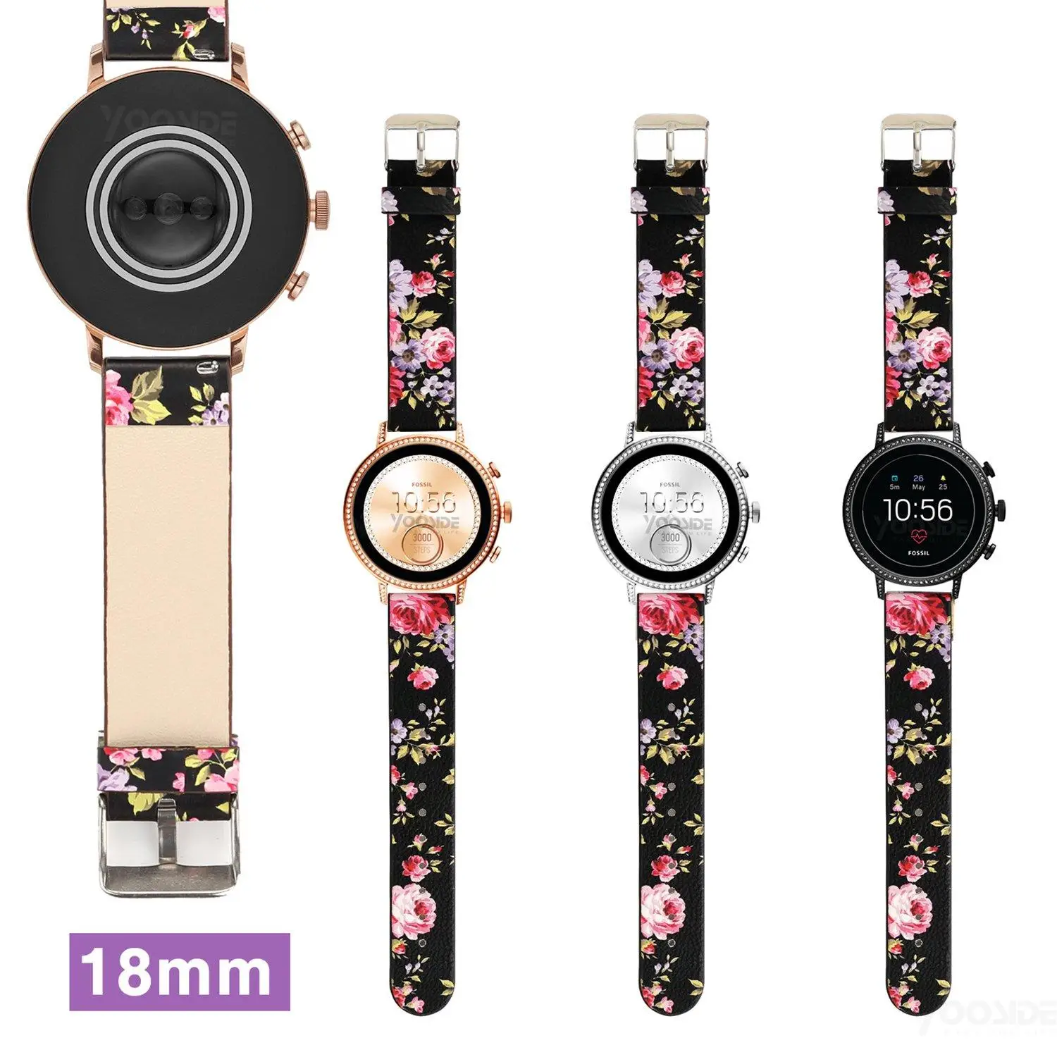 Для Fossil Q Venture 18 мм Быстрый выпуск цветок кожаный ремешок для часов браслет для Fossil Q Venture Gen3/Gen4 HR/женские спортивные