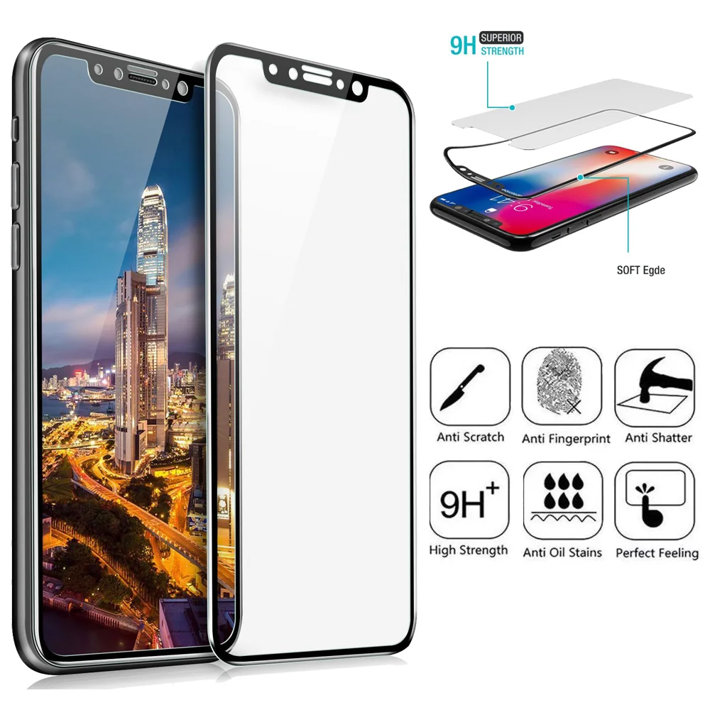 10 шт/партия 3D мягкий край закаленного стекла протектор экрана для iPhone X