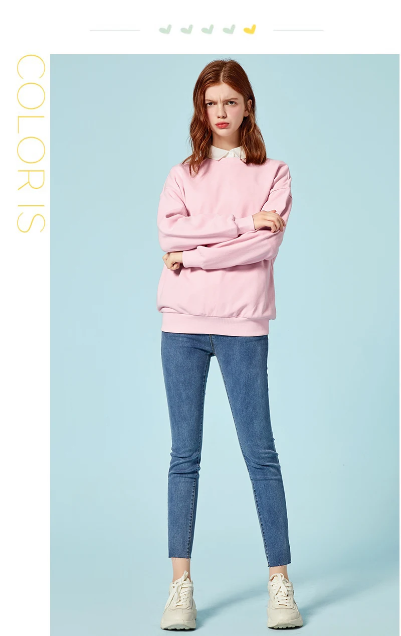 SEMIR, Женская толстовка, пуловер, толстовка с ребристой горловиной, манжетами и подолом, модные однотонные толстовки для девочек, топы на осень