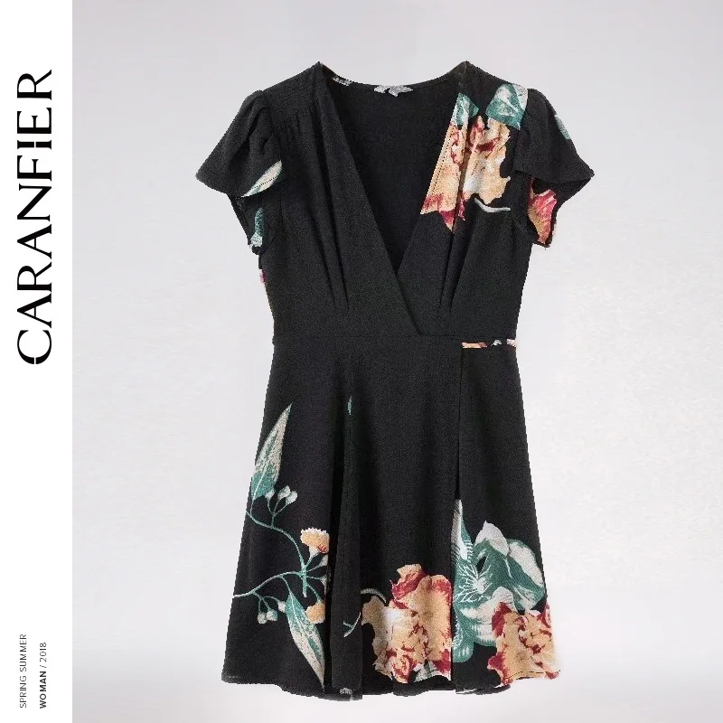 CARANFIER с принтом платье цветочным рисунком Для женщин летние пикантные глубокий v