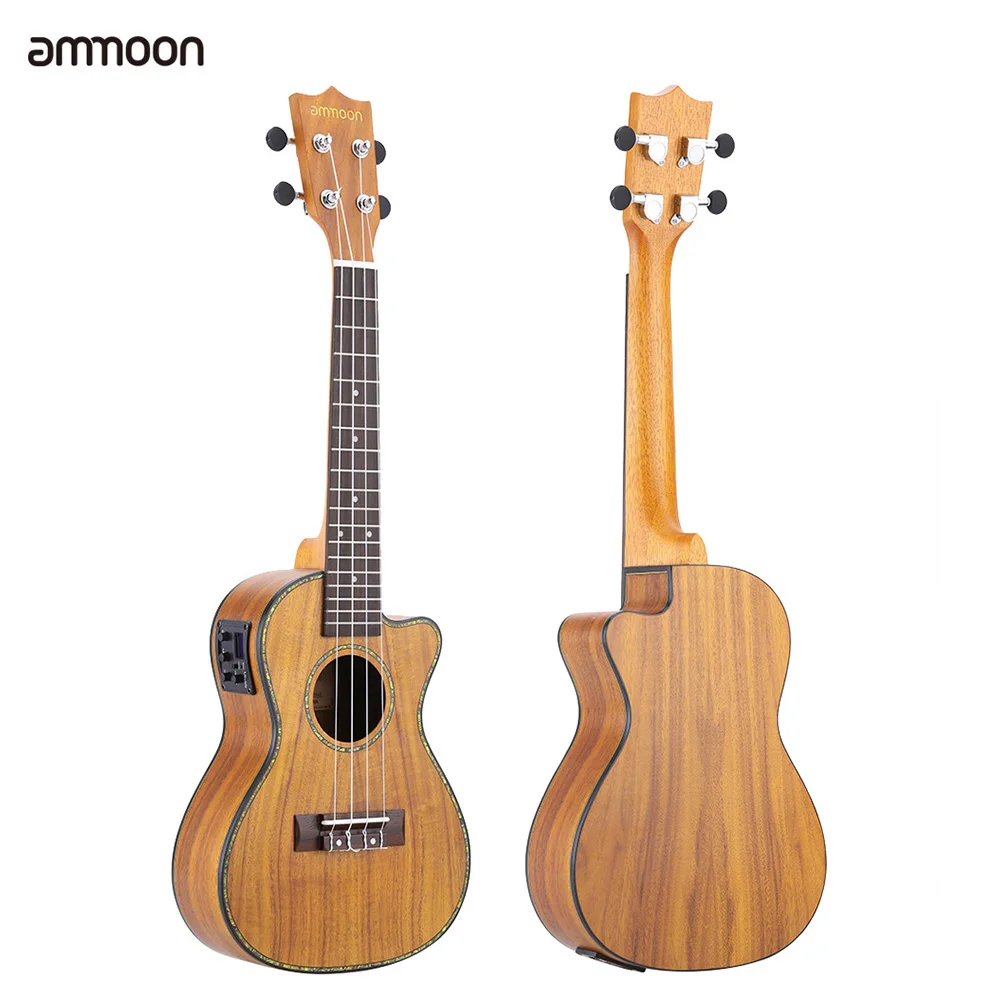 

HOT ammoon 24" Cutaway Ukulele Hawaii Guitar with LED EQ Koa Plywood Cowry Shell Brims 4 Strings Instrument Gift Present