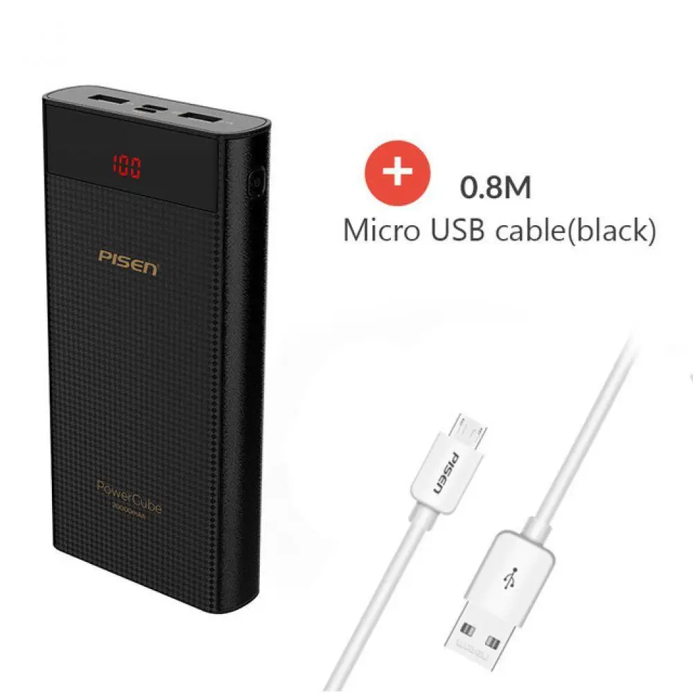 PISEN светодиодный внешний аккумулятор 20000 мА/ч, Тип C, mi cro, USB, внешний аккумулятор для телефона, быстрая зарядка, внешний аккумулятор для Xiaomi mi, iPhone, samsung