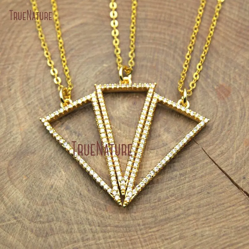 

High Quality Simple Design Necklace Jewelry Inverted Triangle Shape Cubic Zirconia Pave Pendant Necklace In 18 Inch NM10371