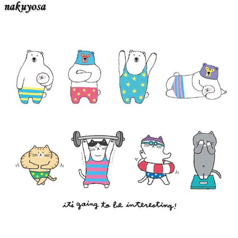 Спортивная наклейка с рисунком полярного медведя и кота моющаяся теплопередачей