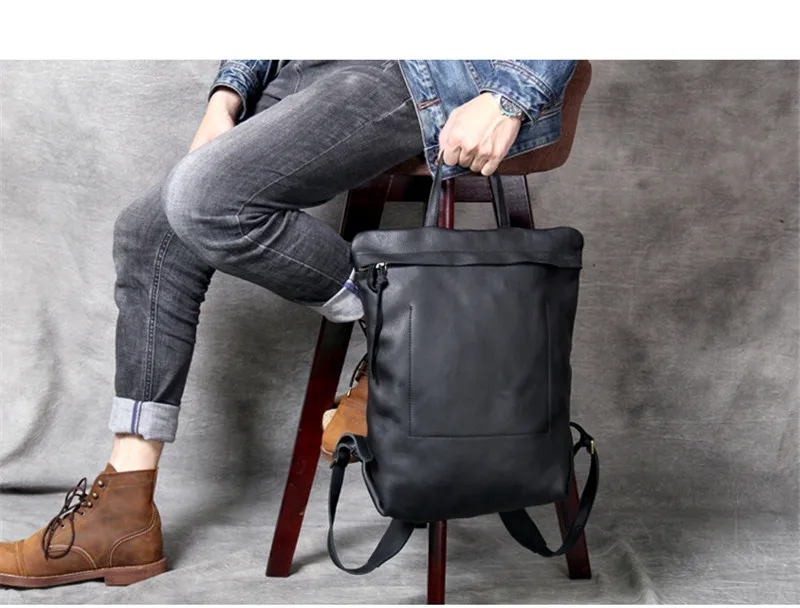 PNDME high quality fashion cowhide men's women's backpack casual simple daily light genuine leather black travel laptop bagpack