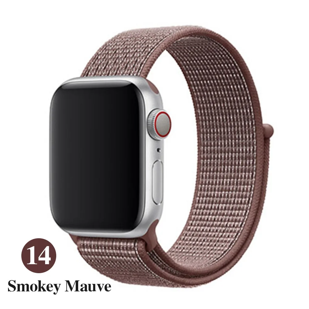 SMOKEY MAUVE Нейлоновый спортивный бесшовный ремешок для наручных часов Apple Watch, ремешок 42 мм, длина-44 мм, 40 мм, 38 мм, для iWatch, версия 5/4/3/2/1 браслет, ремешок на запястье для наручных часов аксессуары - Цвет ремешка: SMOKEY MAUVE