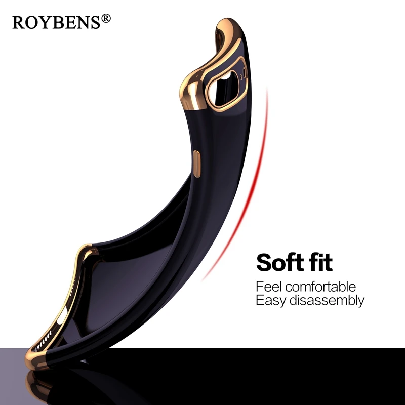 For iPhone 6S Case Roybens Luxury Jet Black 7 Plus 6 Soft TPU Bling Mirror Silicone Logo Hole Back Cover Capa |