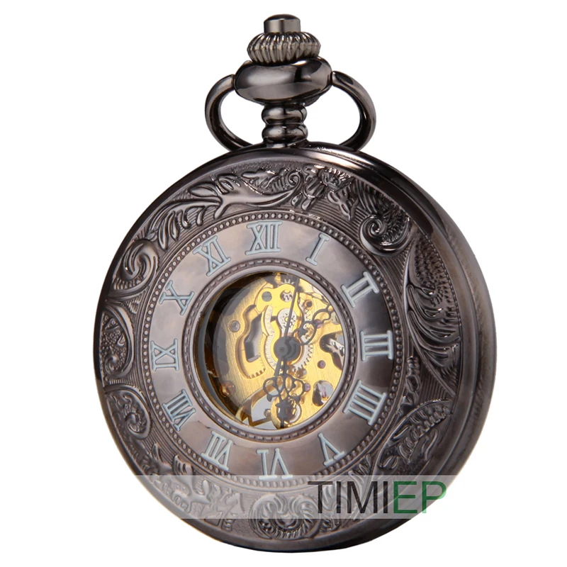 

SEWOR Vintage Black Flower Mens Pocket Watch White Case Mechanical hand wind C132