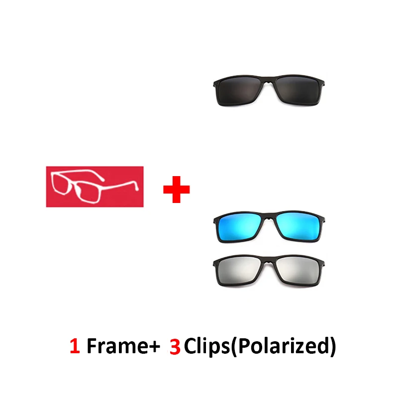 1frame 3clips Multiclip очки рамки клип на магнитные солнцезащитные очки для мужчин женщин поляризованные солнцезащитные очки квадратный Защита от солнца рецепт 8806 - Цвет линз: 1frame 3clips