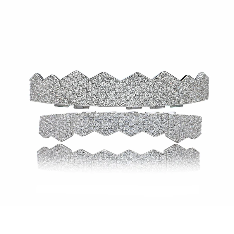 Хип хоп Micro Pave Белый CZ Циркон Bling Iced Out зубы Grillzs верхней нижней набор золото плоские зубные грили для мужчин рэппер ювелирные изделия