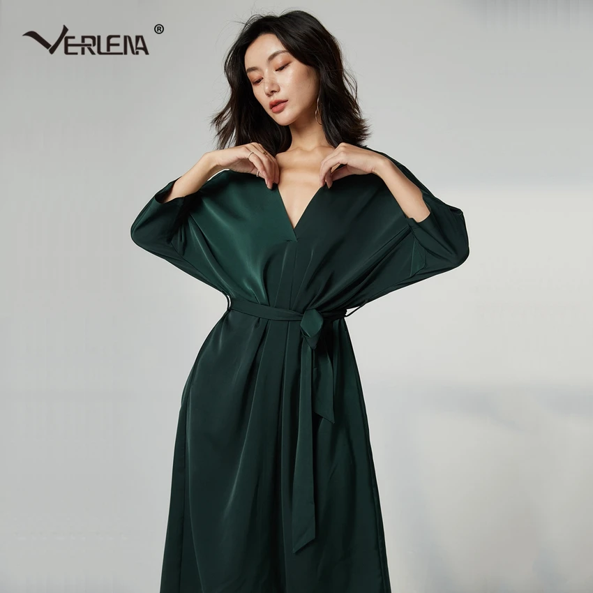 Женское свободное платье с поясом Verlena однотонное винтажное до середины икры v