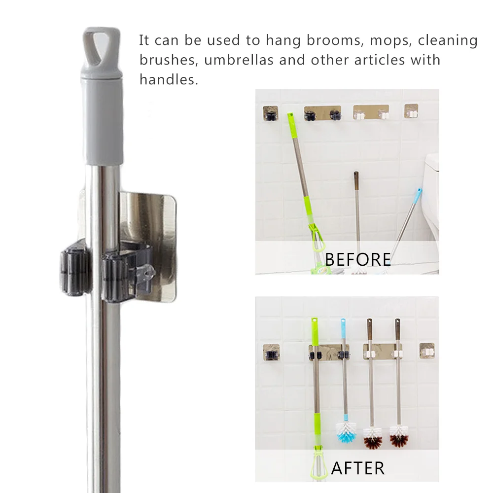 Pawaca Kitchen Mop Broom Holder Wall Mounted Storage Rack Adhesive Wheel Bathroom Hooks Tools | Дом и сад