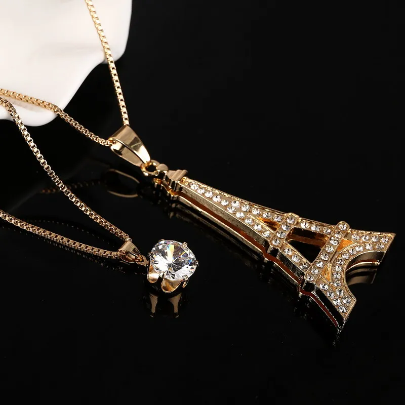 Милое дизайнерское золотое ожерелье подвеска с изображением Эйфелевой башни для