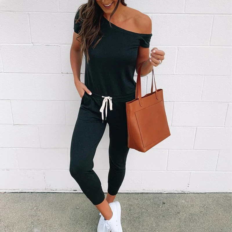 ELSVIOS летний женский комбинезон с открытыми плечами и коротким рукавом