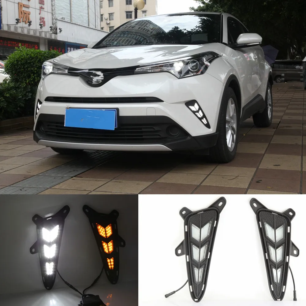 2 шт. для TOYOTA C HR ЧР 2016 2017 2018 2019 с отложным воротником желтый светодиодные лампы