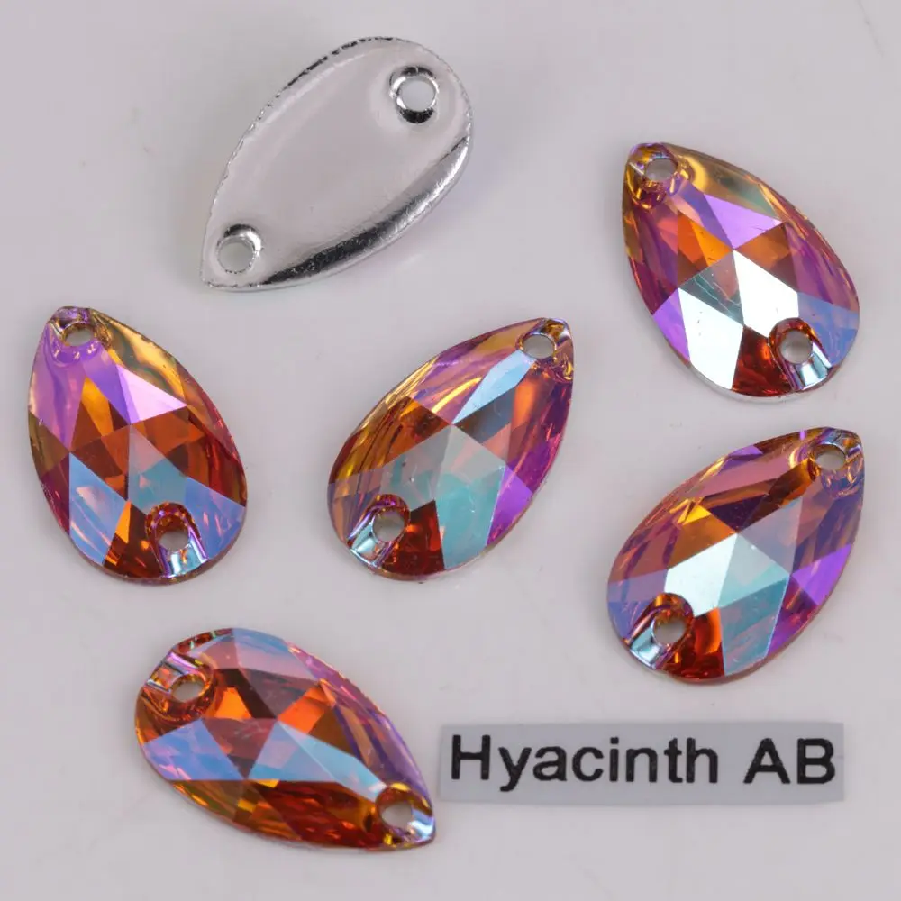 Hyacinth AB 100 шт./лот, 7*12 мм, 10*14 мм, 10*18 мм, 17*28 мм цвета AB плоская задняя Смола каплевидные пришивные камни - Цвет: Hyacinth AB