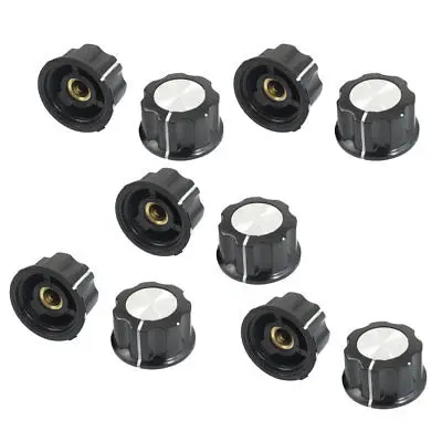 

10 Pcs Black Silver Tone23mm Top Rotary Knobs for 6mm Dia. Shaft Potentiometer